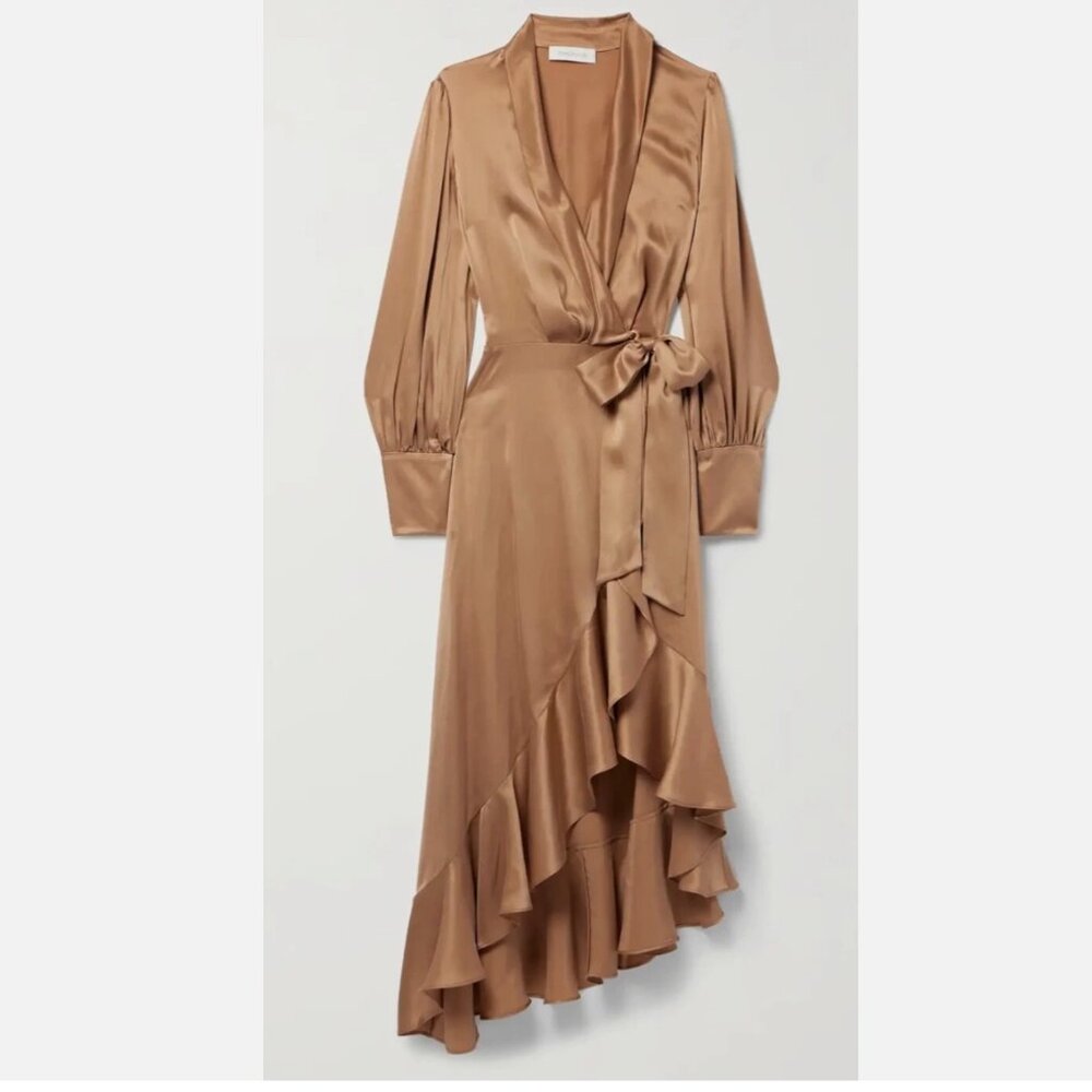 ZIMMERMAN Silk wrap midi-dress -  "Sand" neutral/bronze - size 1/small